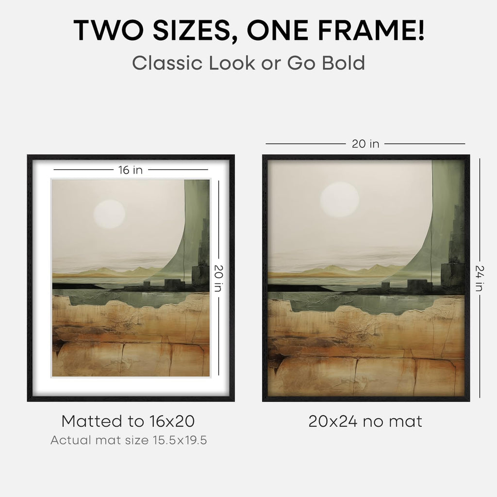 Homeforia Black Wood Frame 20x24, High End Oak 20x24 Wooden Picture Frames with Mat 16x20 Photo, 20 x 24 Poster Frame Matted to 16 by 20 Print, 24x20 Hanging Frames, Tempered Glass, Wall Kit, Set of 3