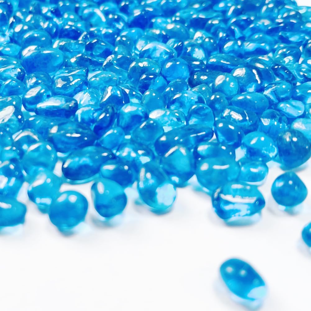0.88LB Blue Fish Tank Gravel Aquarium Glass Stones Sea Glass Pebbles Aquarium Gravel Rocks Fish Tank Rocks, Beads Pebbles Rock Sand Glass Gems Stones for Vase Filler Fish Turtle Tank Decoration