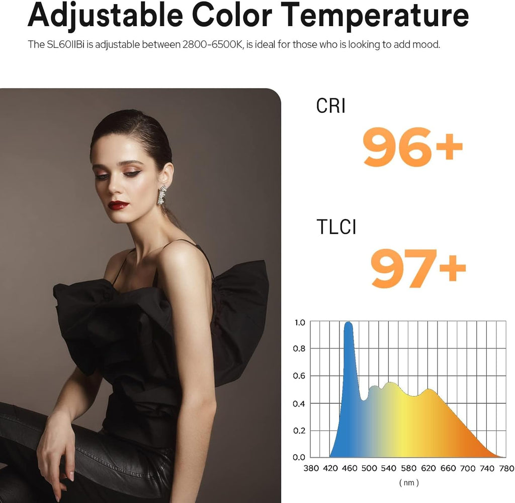 Godox SL60IIBi Bi-Color LED Video Light, 75W 2800K-6500K 25100Lux@1M CRI 96+ TLCI97+ Bowens Mount Photography Continuous Light, 11 FX Effects Studio LED Light with APP Control