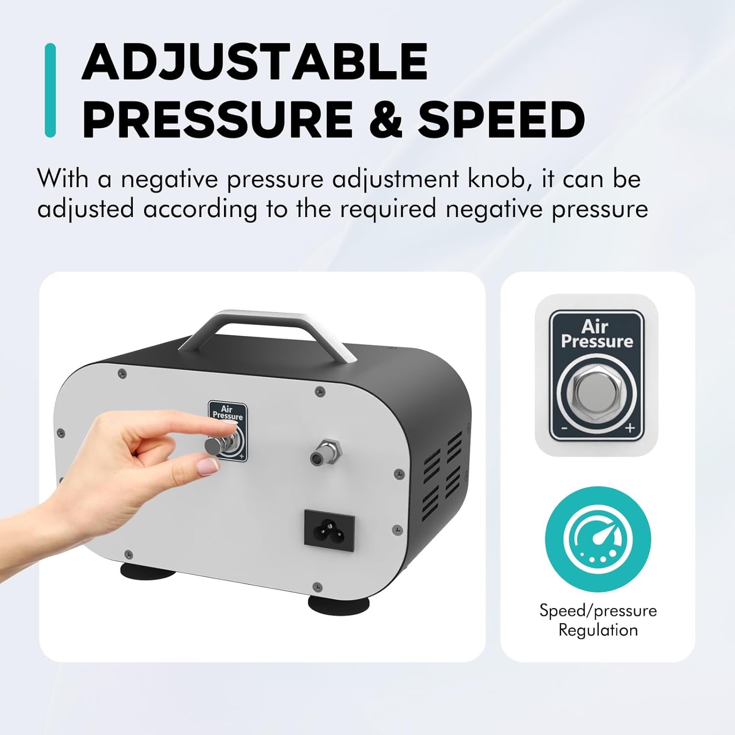 LAB FISH Adjustable Pressure Vacuum Pump 20L/min Portable Oilless Diaphragm Vacuum Filtration W/Rubber Tube Negative Pressure,110V-220V