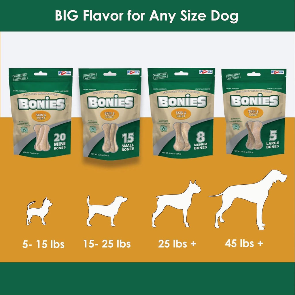 Bonies Natural Skin & Coat Formula Minis-Sized Bone, Promote Silky Coat & Healthy Skin, Healthy Teeth & Fresh Breath, Low Calories - Chicken Flavor, MINI Dogs, 20 Bones