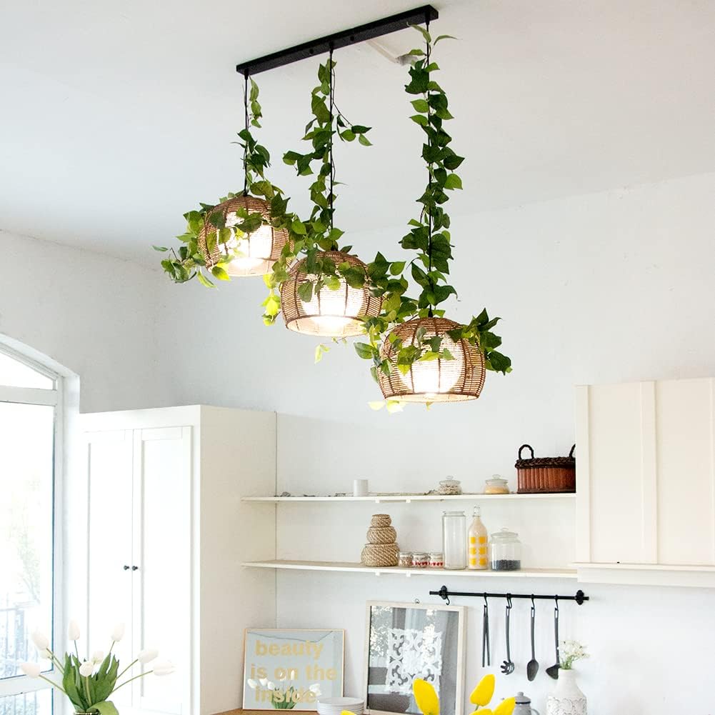 3 Strands Artificial Vines Kit, 71" Silk Eucalyptus Ivy Garland Green Leaves Natural Odorless, Fake Greenery Hanging Plants Decoration for Home, Bedroom, Wall, Party, Wedding Decor