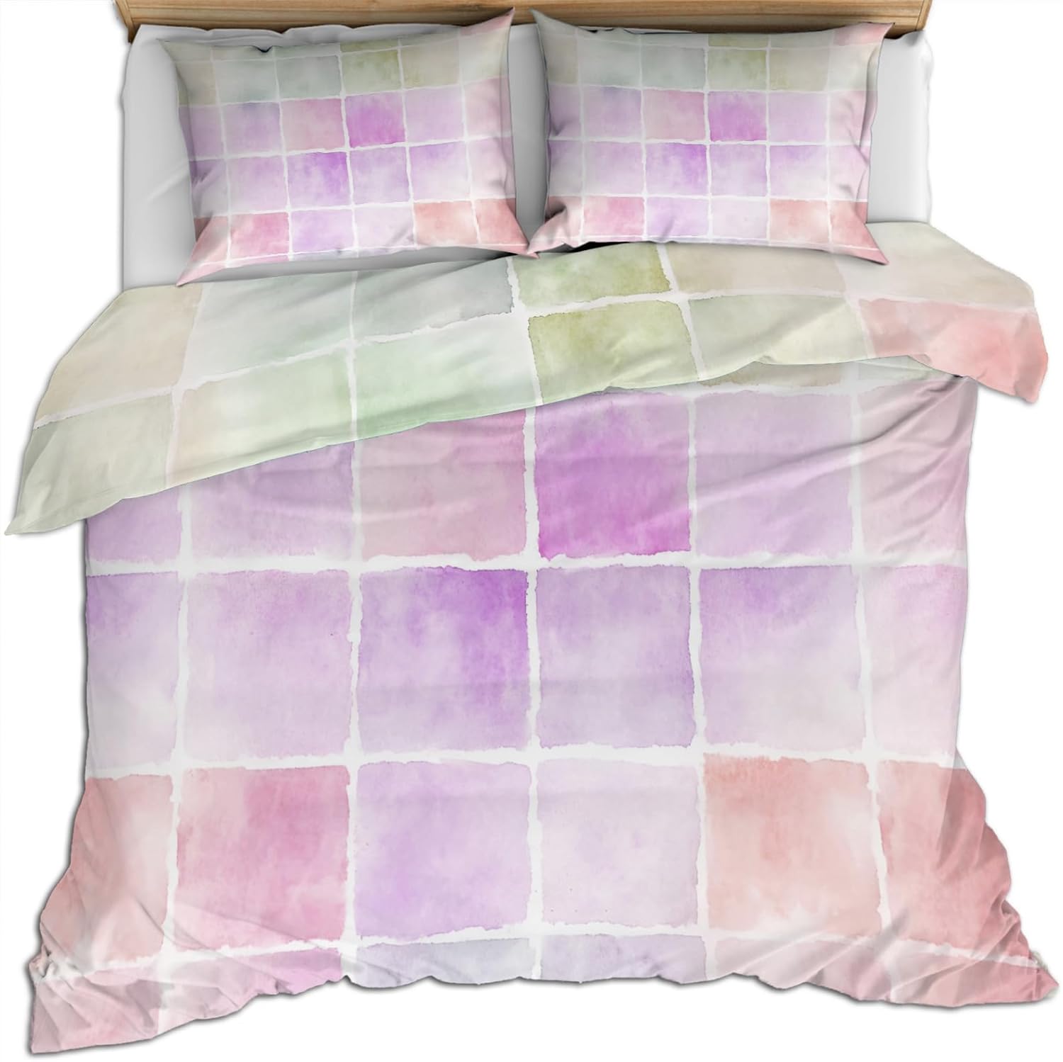 Color Lattice Duvet Cover Oversized King, Multicolored Checkered Plaid Bedding Set 3 Piece Bedroom Decor Comforter Cover and 2 Pillow Sham with Zipper Closure