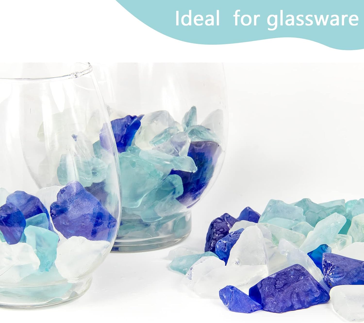 5LB Frosted Sea Glass Vase fillers Crushed Glass, Sea Glass Decor Ideal for Christmas DIY Craft, Aquarium Gravels, Home Decor Crushed Sea Glass Pieces for Beach Wedding, 0.7-3 Inch Mixed Blue