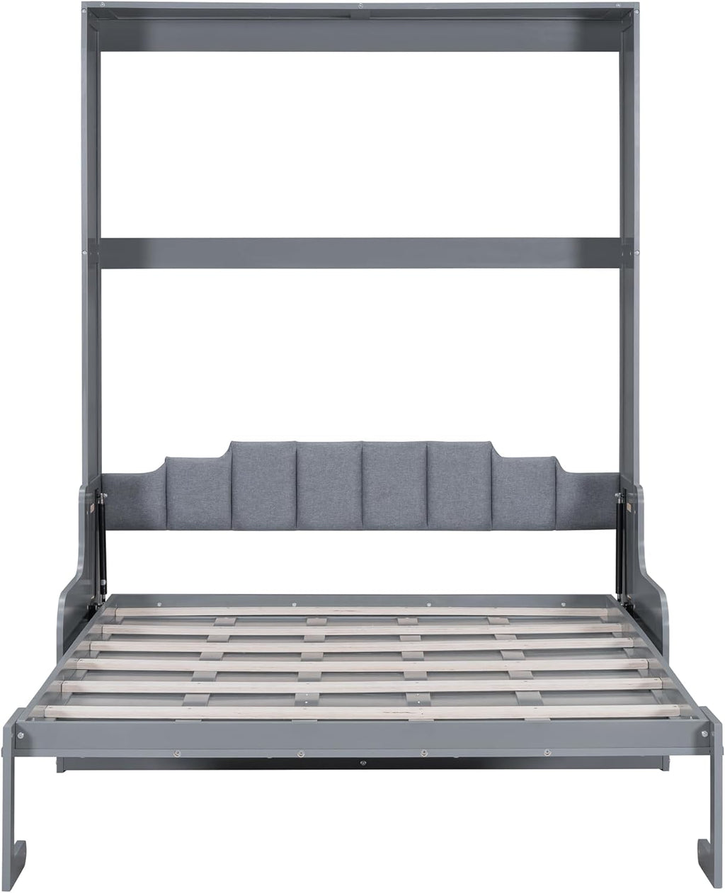 Merax Queen Size Murphy Bed Frame, Modern Wall Bed Can Be Folded into Cabinet, Chair with Cushion, Gray