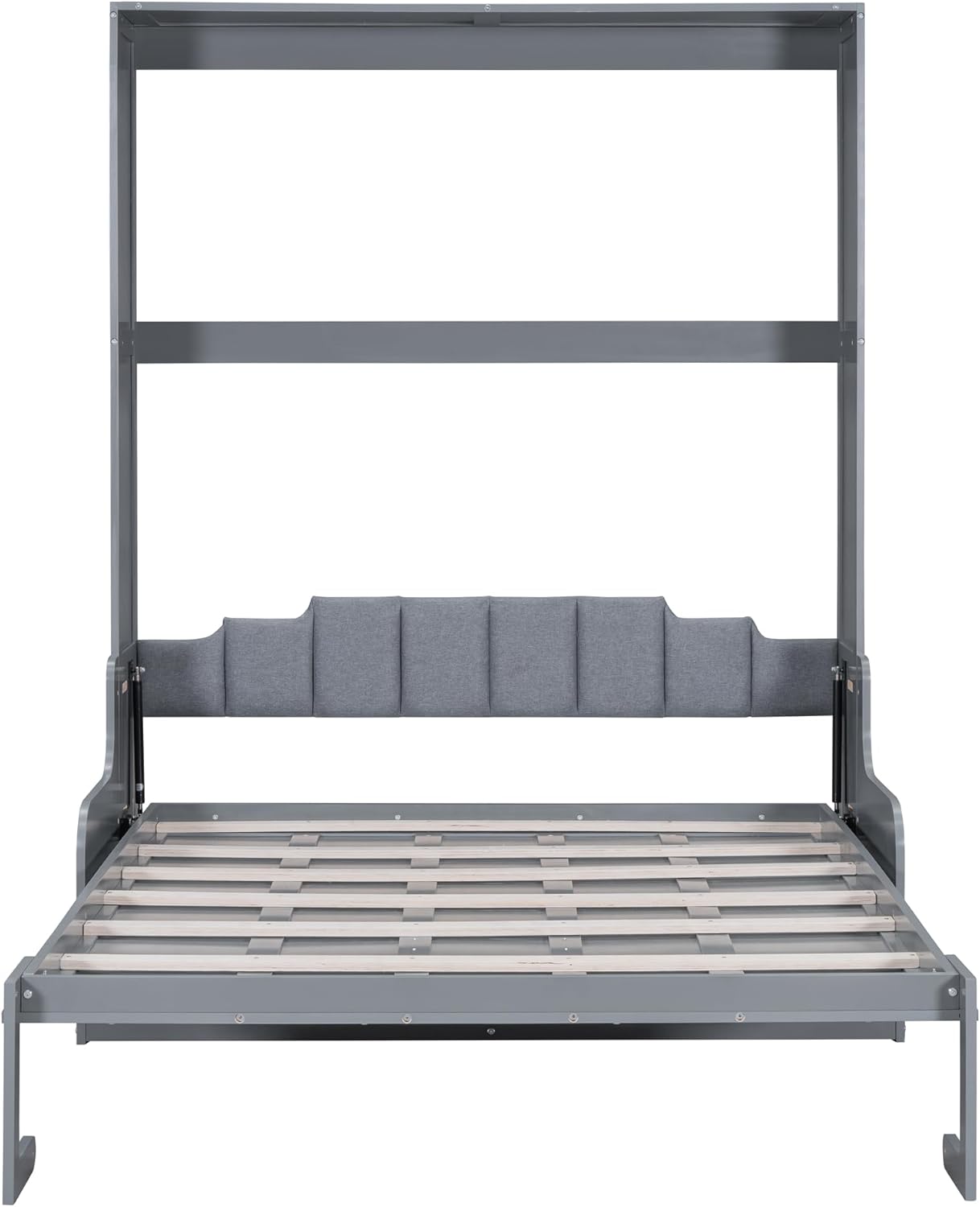 Merax Queen Size Murphy Bed Frame, Modern Wall Bed Can Be Folded into Cabinet, Chair with Cushion, Gray
