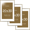 Homeforia 20x30 Picture Frame Bronze, High End Metal 20 x 30 Large Poster Frames with Mat 16 by 24 for Photo, 20x30 Brass Frame Matted to 16x24, 30x20 Hanging Frame, Tempered Glass, Wall Kit, Set of 3