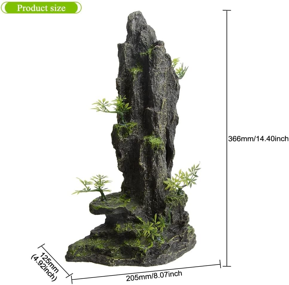 AnRui Aquarium Decorations Large and Tall Mountain View Stone Betta Hideout Fish Tank Accessories Decor Cute Tree Rock Cave Landscape for Turtles, Fish to Play, 14.4inch