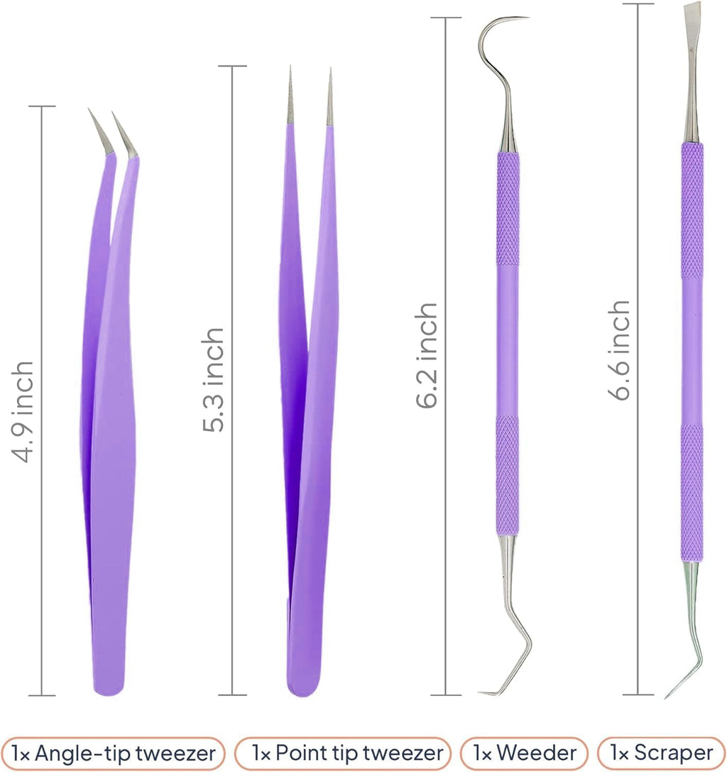 Premium Vinyl Weeding Tool Kit - Precision Stainless Steel Weeder - Hook and Pick with Fine Tweezers Crafting Set for Cricut Vinyl - by iVyne (Purple)