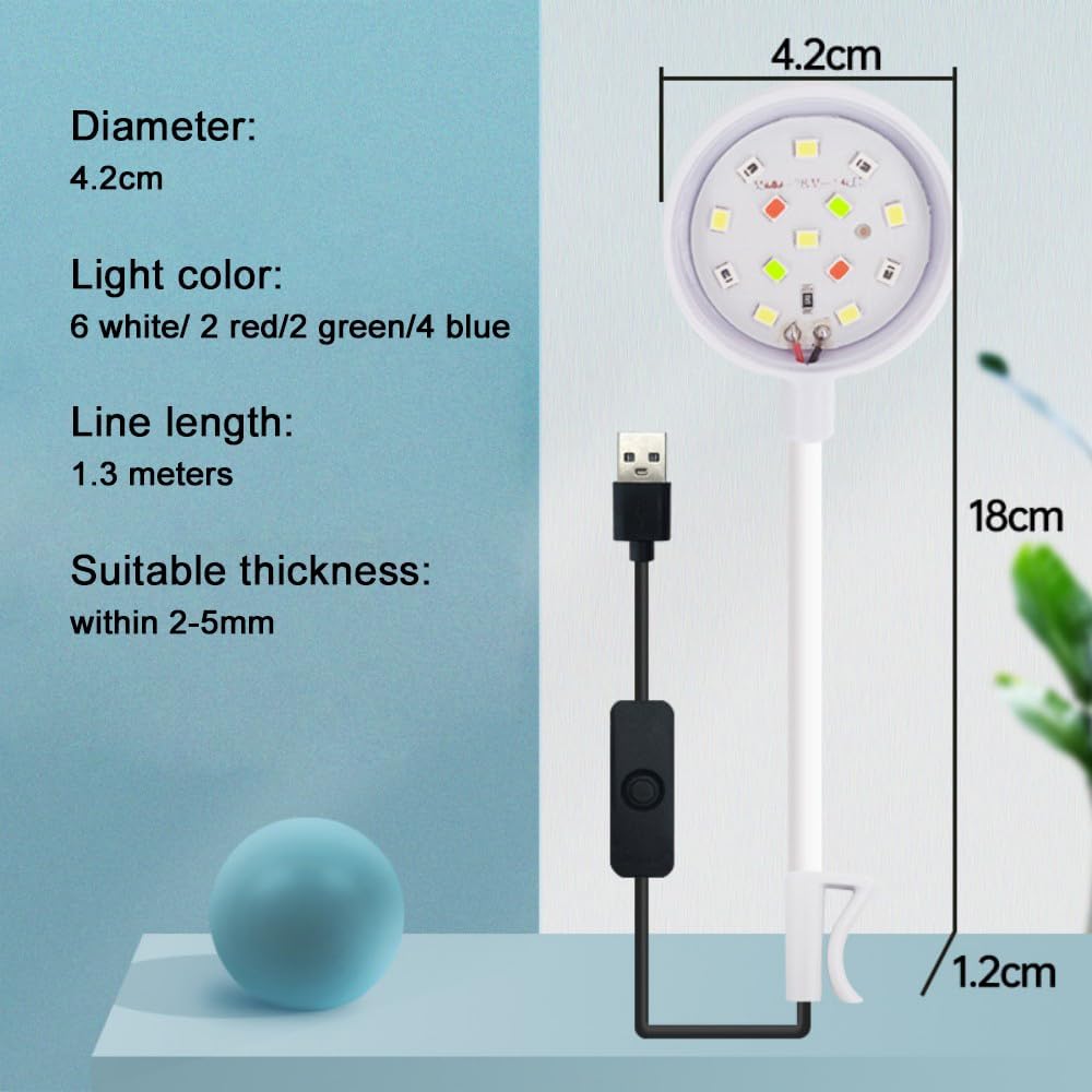 Tyasoleil Mini LED Aquarium Clip Light with 360° Rotation & Flexible Gooseneck, USB-Powered High Brightness Fish Tank Light for Aquatic Plants, Waterproof Cover, Eye-Caring Flicker-Free