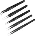 TOWOT 5 PCS Precision Tweezers Set, Premium Anti-static Stainless Steel for Craft, Electronics, Soldering, Jewelry Making, and Experimental Work Industrial Tweezers