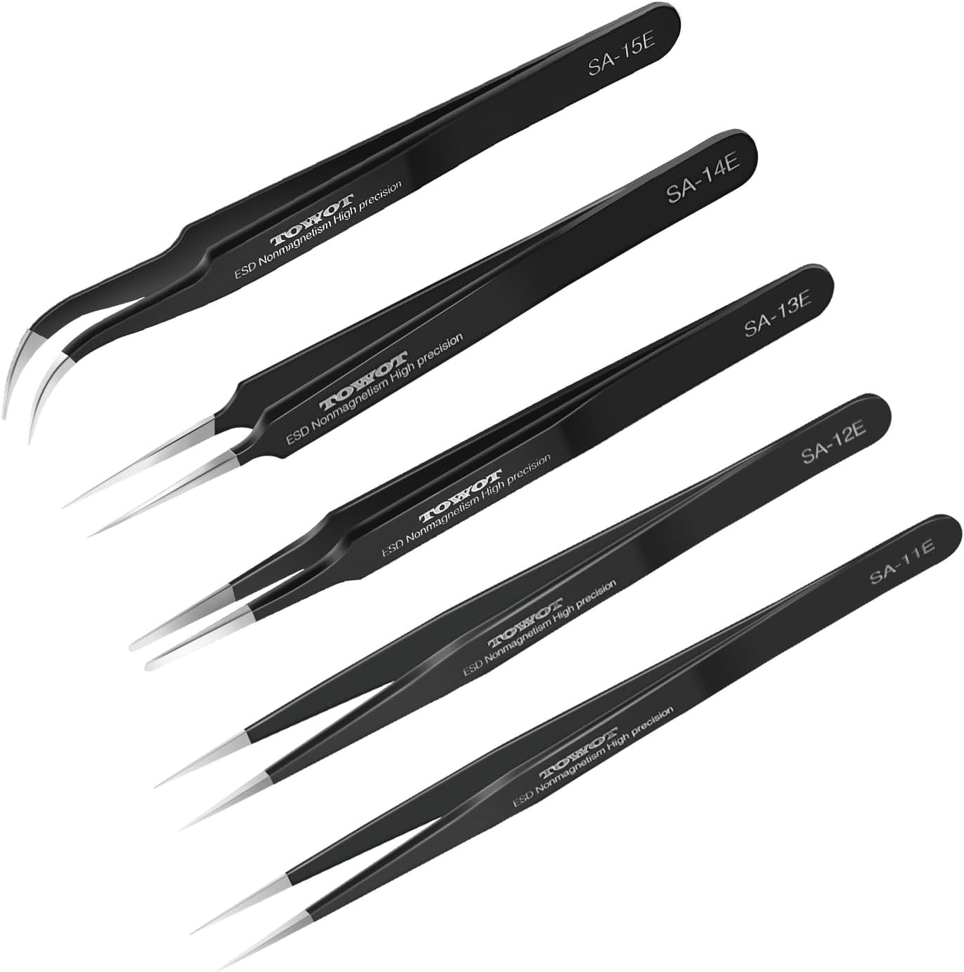 TOWOT 5 PCS Precision Tweezers Set, Premium Anti-static Stainless Steel for Craft, Electronics, Soldering, Jewelry Making, and Experimental Work Industrial Tweezers
