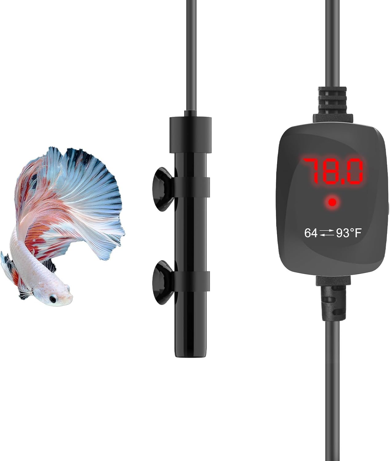 Super Mini Aquarium Heater 15W Alumina Ceramic Betta Heater Adjustable Submersible Fish Heater Small Fish Tank Heater Turtle Heater with Digital Display Thermostat, for 1-3 Gallon Tanks
