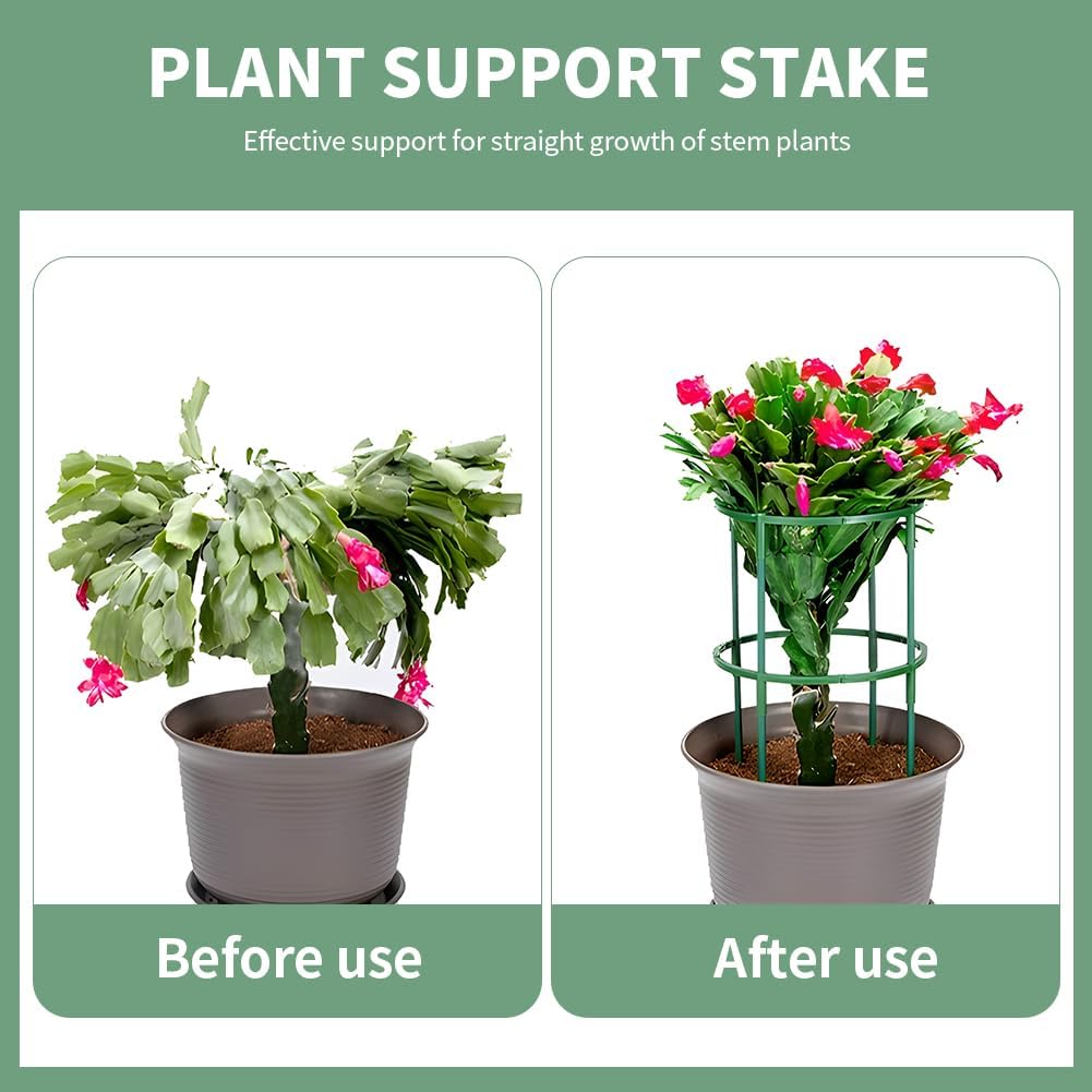 12 Pack Plant Support Stake,Half Round Plant Support Ring with 20 Pcs Clips,Plastic Plant Cage Plant Cage Holder for Small Plant Flower Vegetable,Indoor Leafy Plants(green,Size:9.45 x 5.51inch)