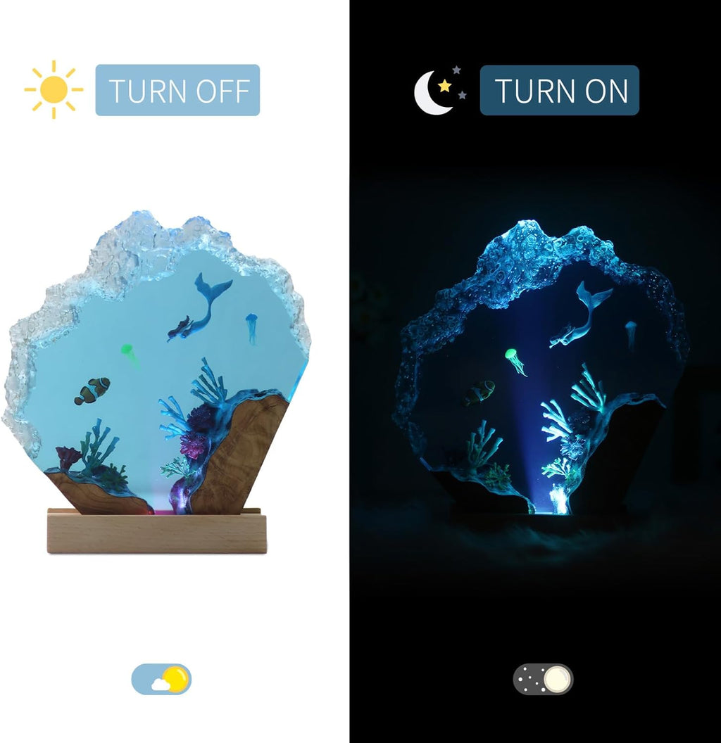Epoxy Resin Lamp, Ocean Night Light,Artistry Home Decor Bedside Nightlight, Unique Resin Lighting, Nightstand Decorations for Bedroom, Suitable for Holidays(Mermaid)