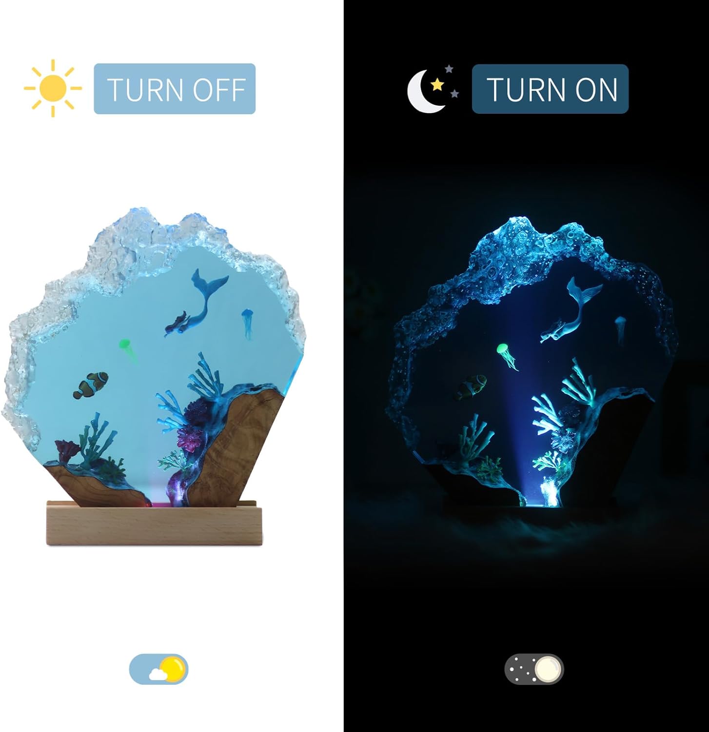 Epoxy Resin Lamp, Ocean Night Light,Artistry Home Decor Bedside Nightlight, Unique Resin Lighting, Nightstand Decorations for Bedroom, Suitable for Holidays(Mermaid)