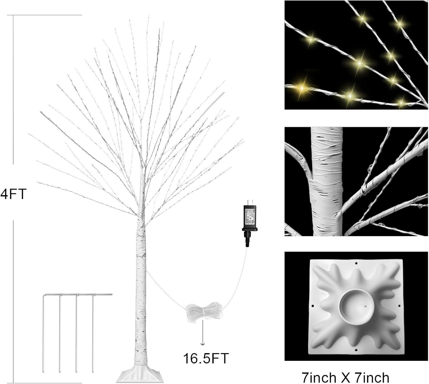 4FT Lighted Birch Tree, Birch Tree with 400 LED Lights, 8 Twinkling Modes and Timer, Dimmable, Light Up Twig Christmas Tree for Indoor Outdoor Home Party Garden Wedding Decorations