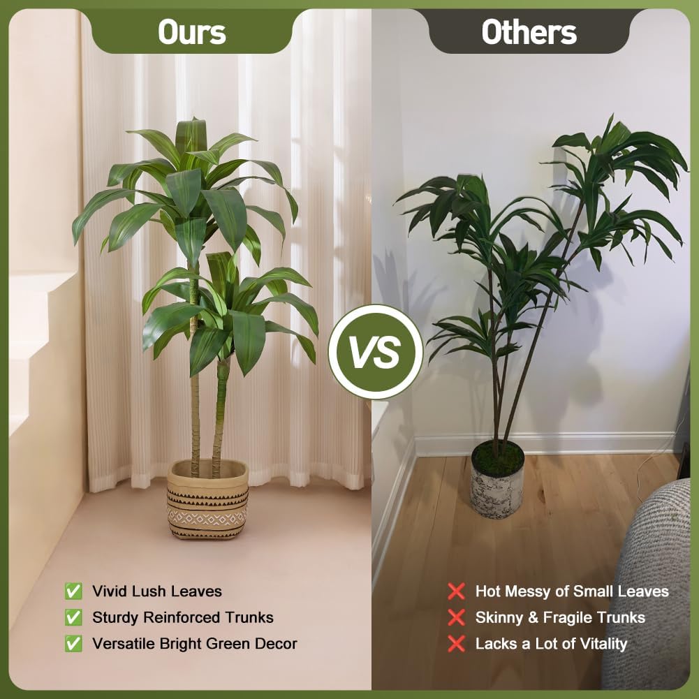 Artificial Dracaena Tree, 4FT Tall Fake Plants with UV Resistant Leaves, Faux Tropical Yucca Trees for Indoor Outdoor, Potted Large Floor Plant for Home Decor Living Room Porch, VN123