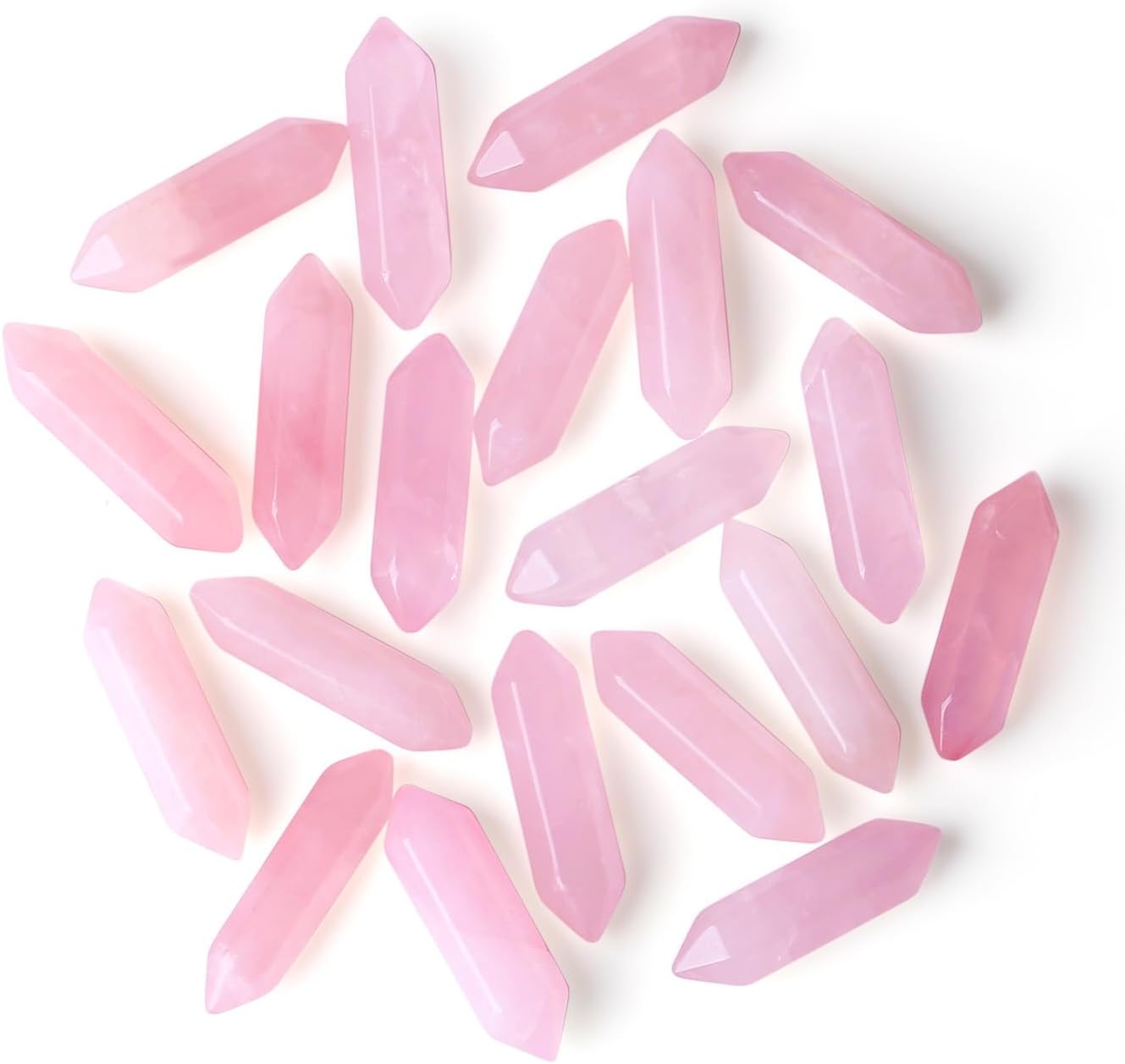 ZHIYUXI 20 Pcs Rose Quartz Crystals Crystal Points Gemstone Rose Quartz Crystal Tumbled Polished Energy Reiki Healing Stone Crystal Wand Wholesale Meditation Decor Gifts