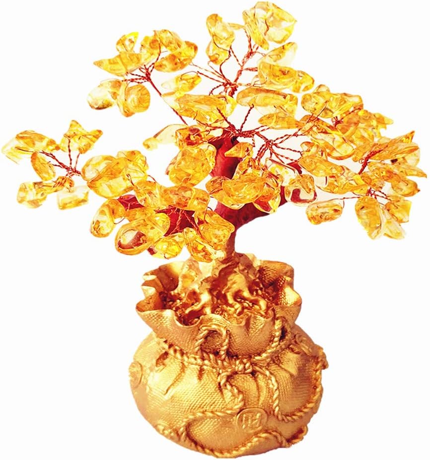 Feng Shui Citrine Quartz Crystal Money Tree Bonsai Style Decoration for Luck and Wealth (Purse)