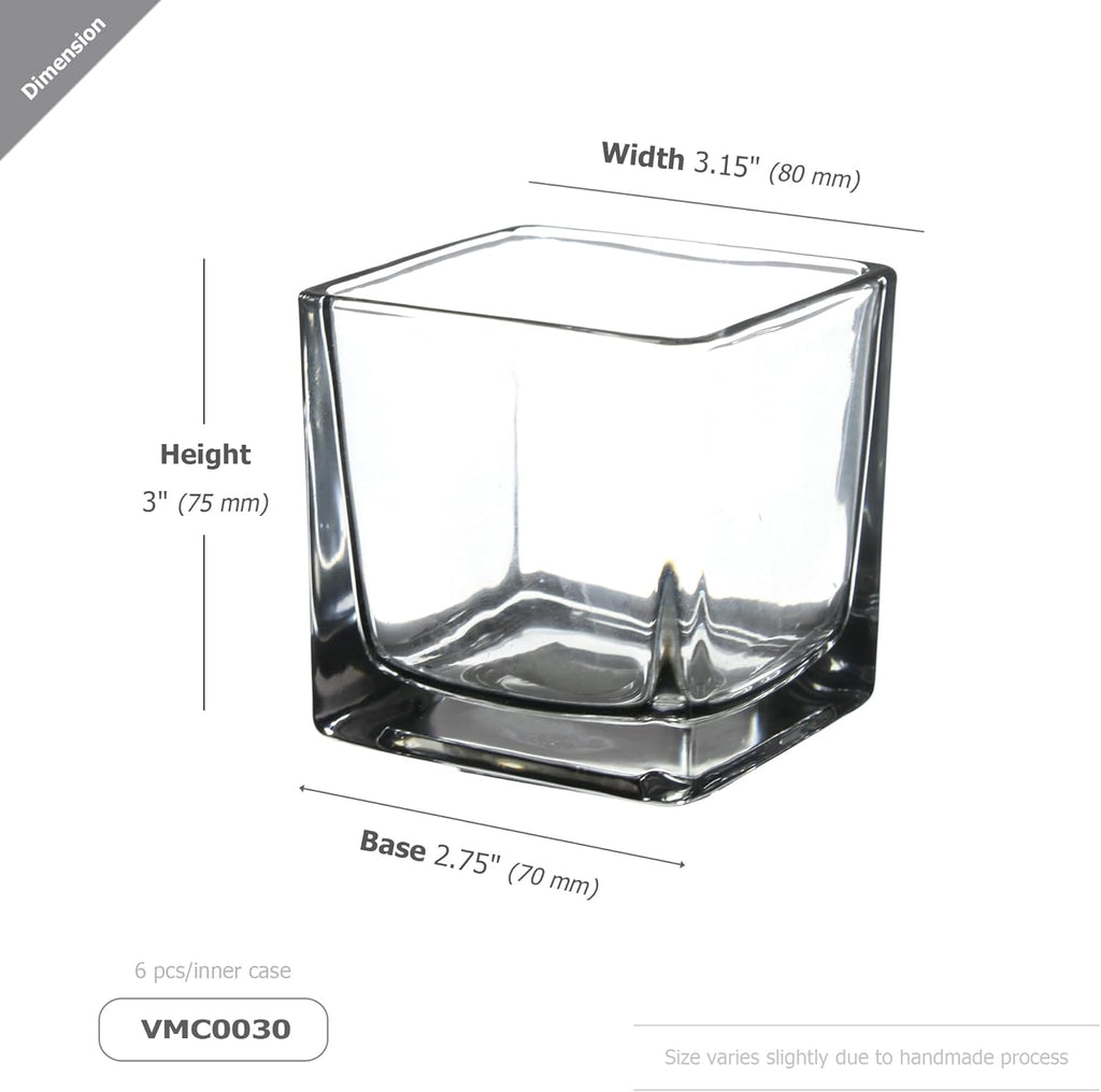 WGVI 24 Pcs Clear Square Glass Tea Light Votive Candle Holders, Width 3", Height 3", Small Cube CandleHolders Container Dish Terrarium Tabletop Event Décor