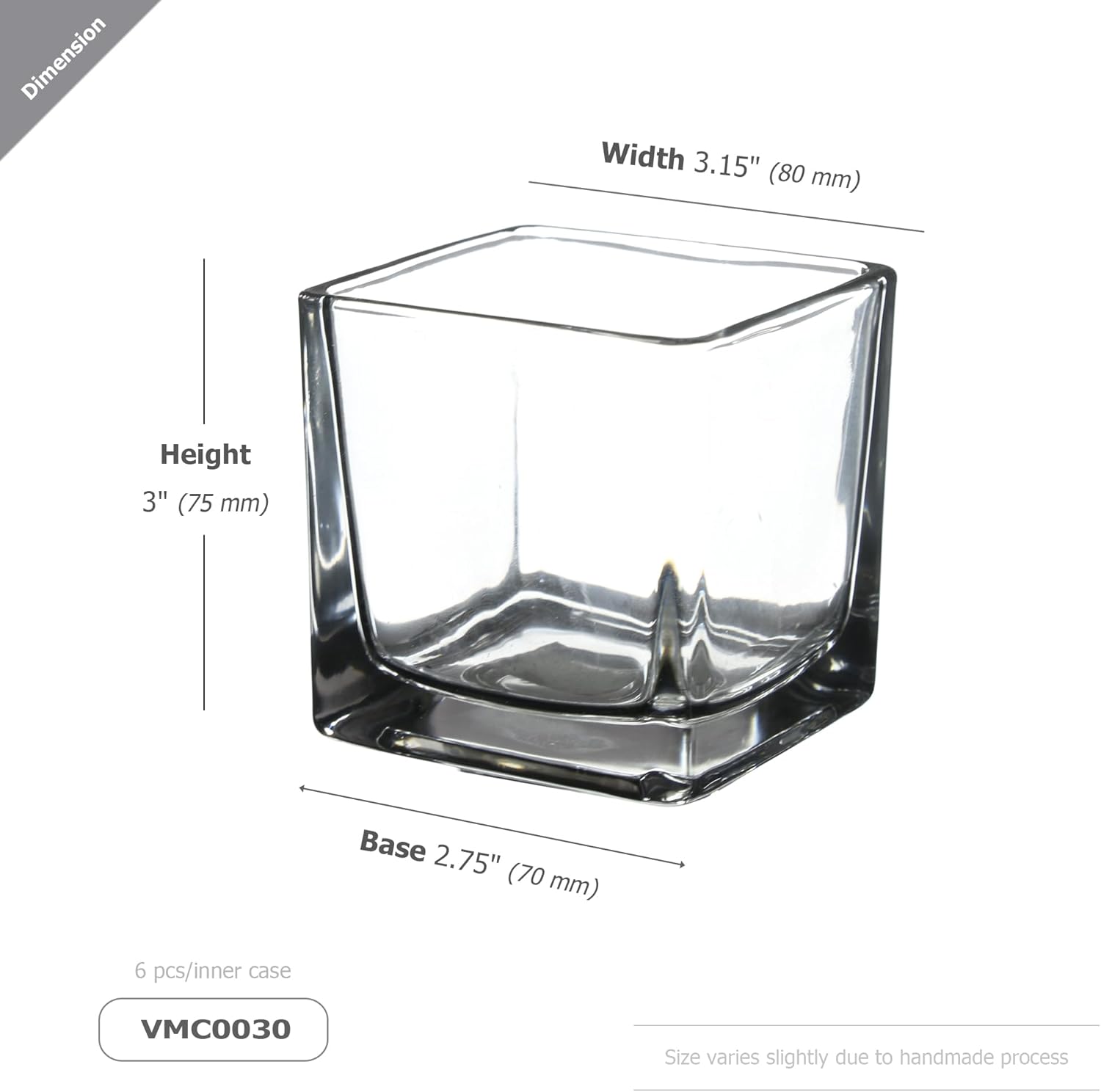 WGVI 6 Pcs Clear Square Glass Tea Light Votive Candle Holders, Width 3", Height 3", Small Cube CandleHolders Container Dish Terrarium Tabletop Event Décor