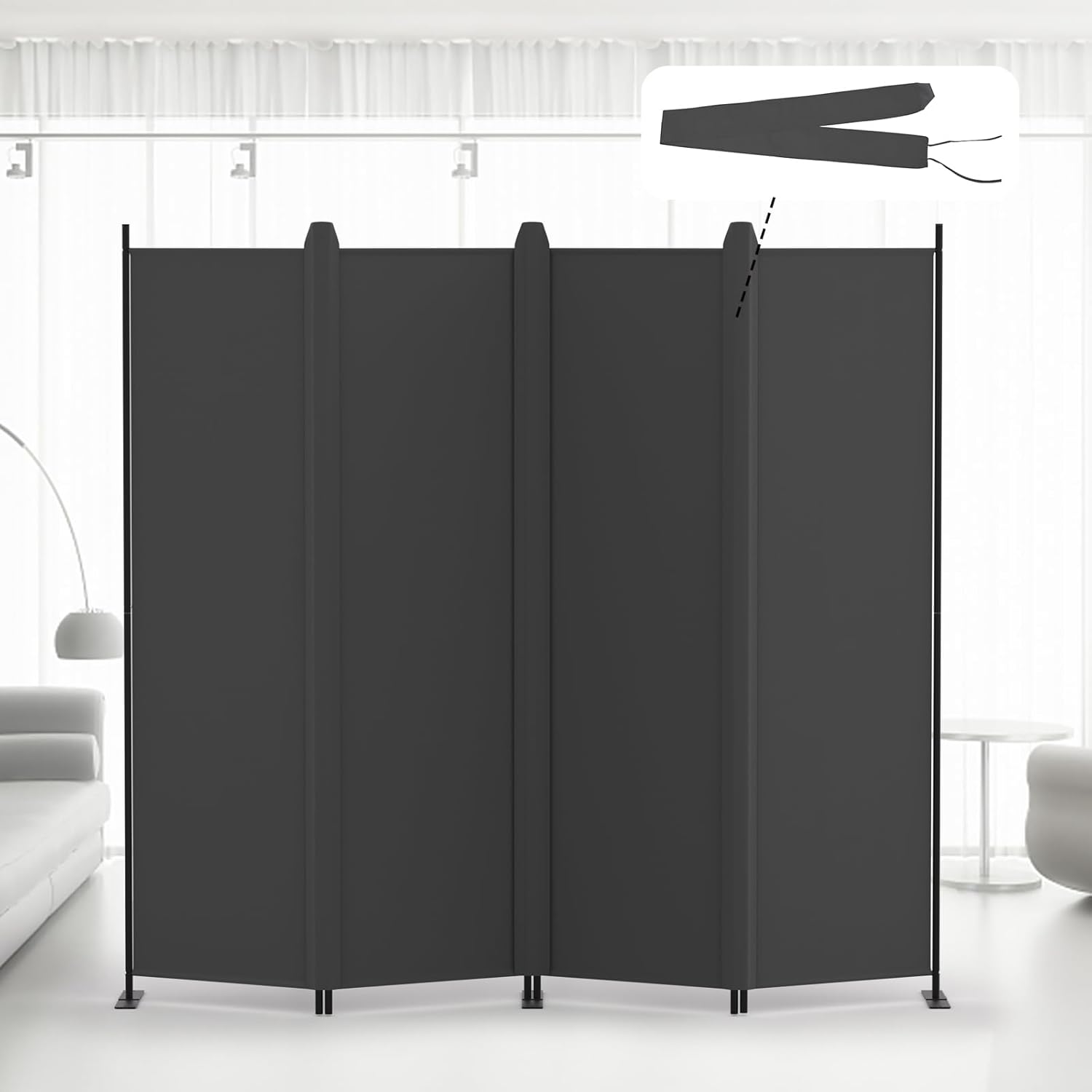 Kokorona 4 Panel Room Divider, 6FT Tall Folding Privacy Screen Wall Dividers, Portable Privacy Screen Freestanding Room Divider for Room Separation, Included - Cover Strips, Grey, 88''W x 71''H
