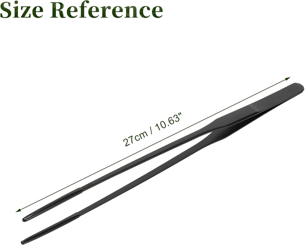 Reptile Feeding Tongs, Stainless Steel Lizard Feeding Tongs, Aquarium Straight Feeding Tweezers for Reptiles with Rubber Tip, Terrarium Feeding Tong for Gecko, 10.63" Length, Black