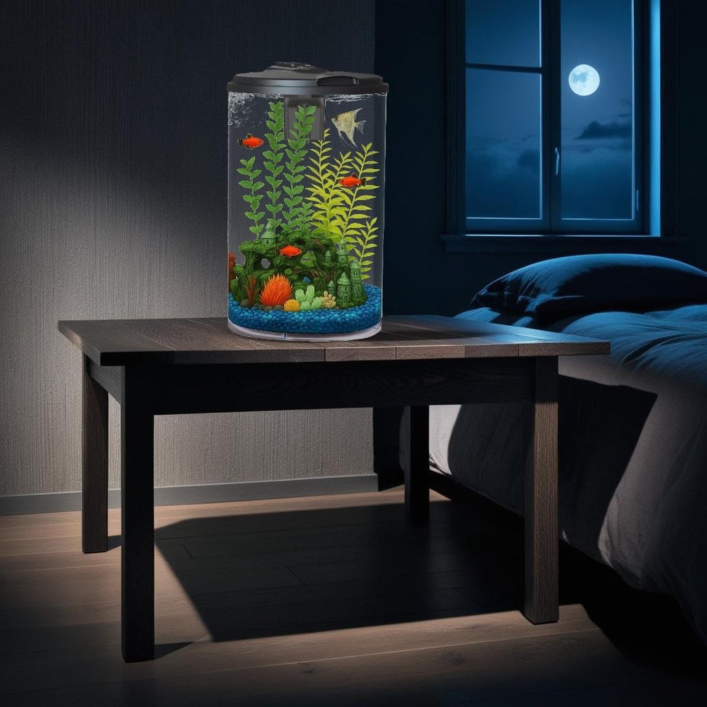 Koller Products Plastic 6-Gallon AquaView 360 Aquarium Kit for Tropical Fish, Betta Fish with LED Lighting and Power Filter Clear, 4-Piece Set