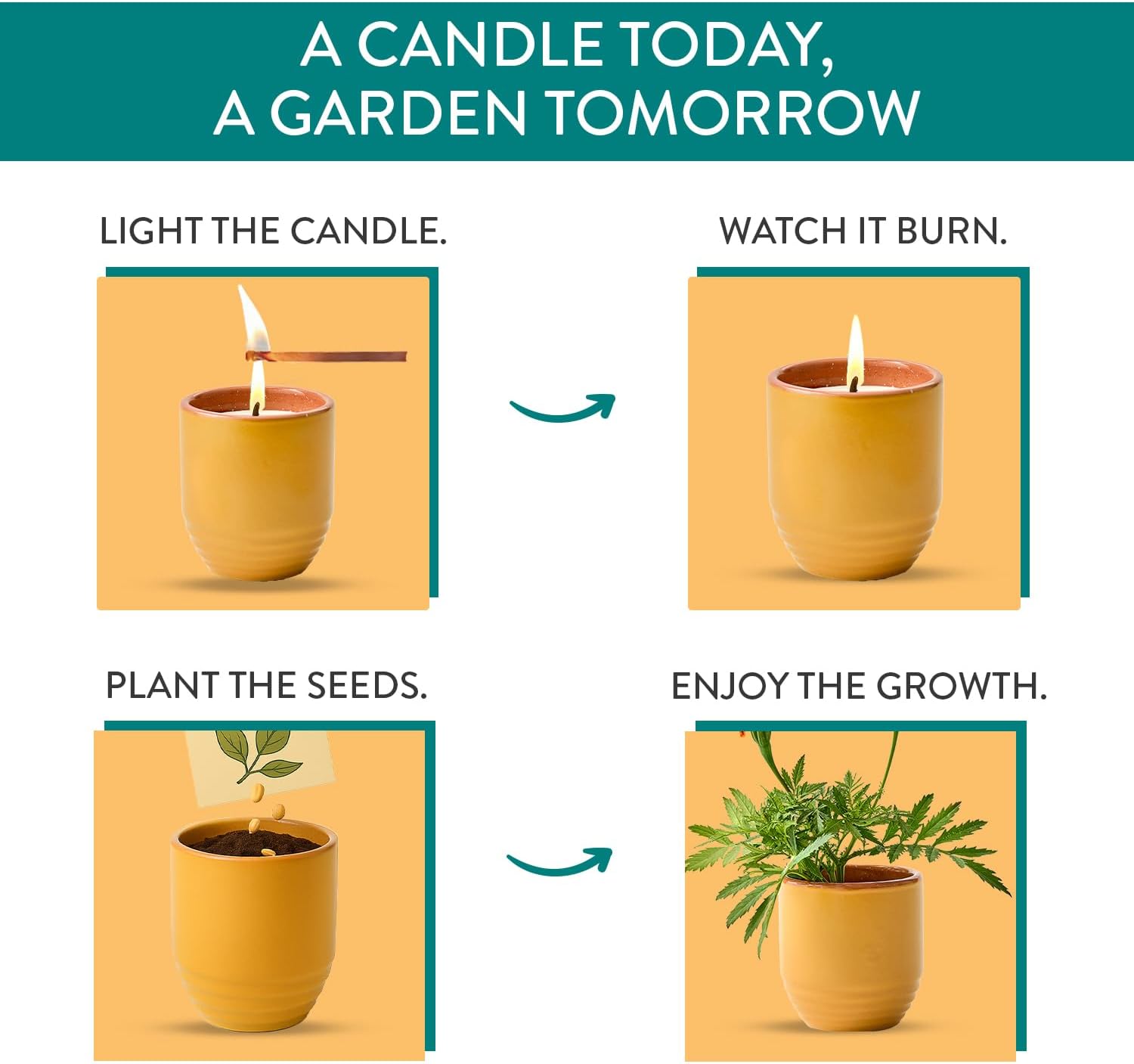Modern Sprout Garden Vibes 2-in-1 Soy Candle & Planter Set - Patio Goals 3-Pack (Bug-Repelling Citronella, Rosemary, Cedarwood, Mint) 6 Oz Outdoor Scented Candles with Marigold Seeds - 38–40 Hour Burn