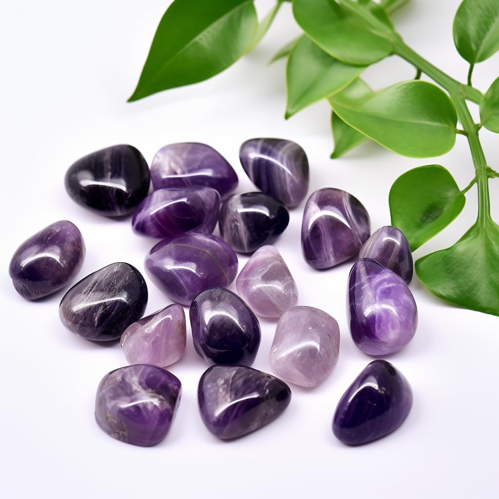 Polished Amethyst Crystal Stones - 2 Pcs of 1.2" Worry Stone for Anxiety, Pocket Palm Stone Super Large Handpicked Natural Tumbled Gemstones for Meditation, Reiki, Chakra Healing, Home Decor