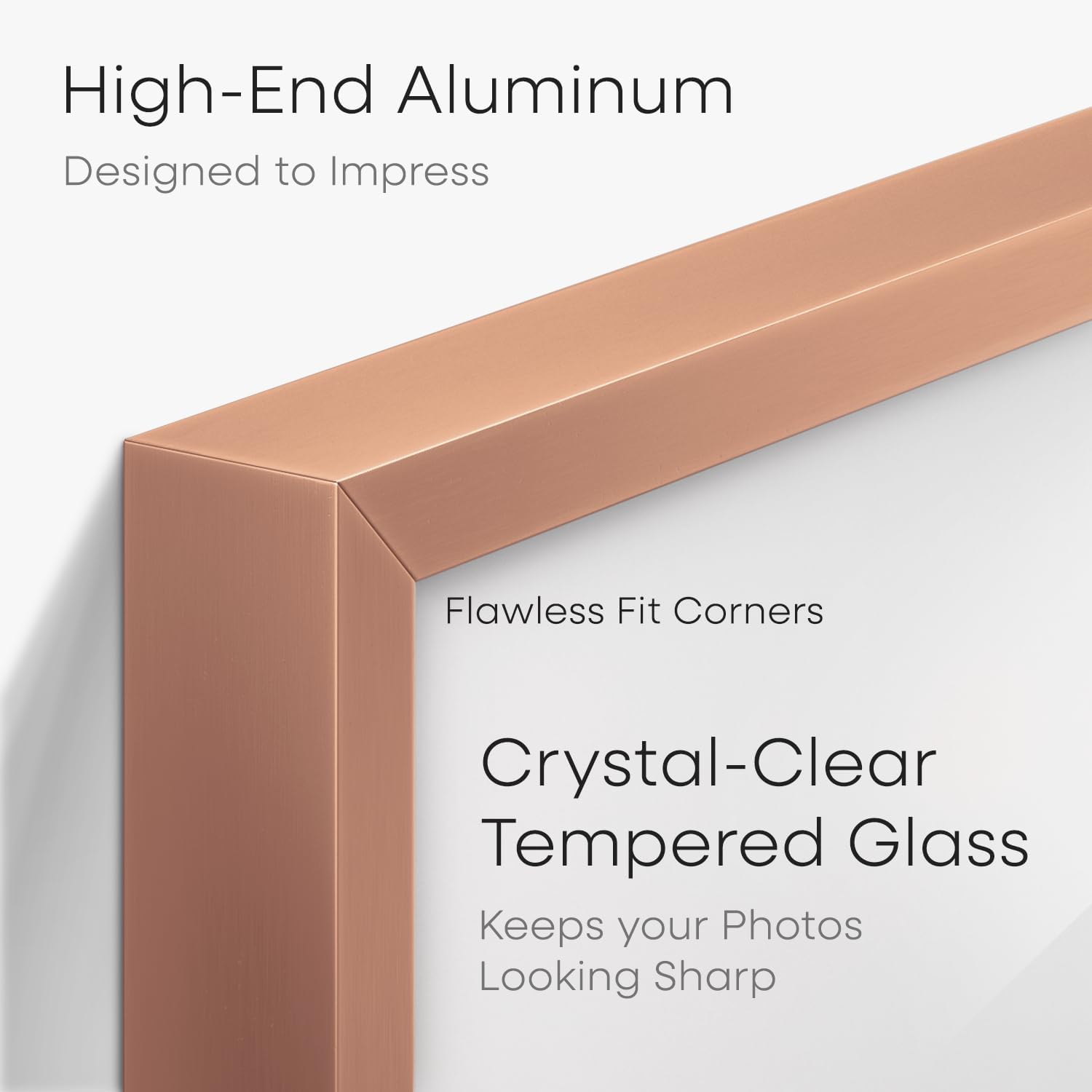 Homeforia Rose Gold 8x10 Picture Frame, High End Metal 8 x 10 Poster Frames with Mat 5 by 7 Print, 10x8 Thin Frame Matted to 7x5 Photo, 8by10 Wall or Tabletop Frame, Tempered Glass, Wall Kit, Set of 1