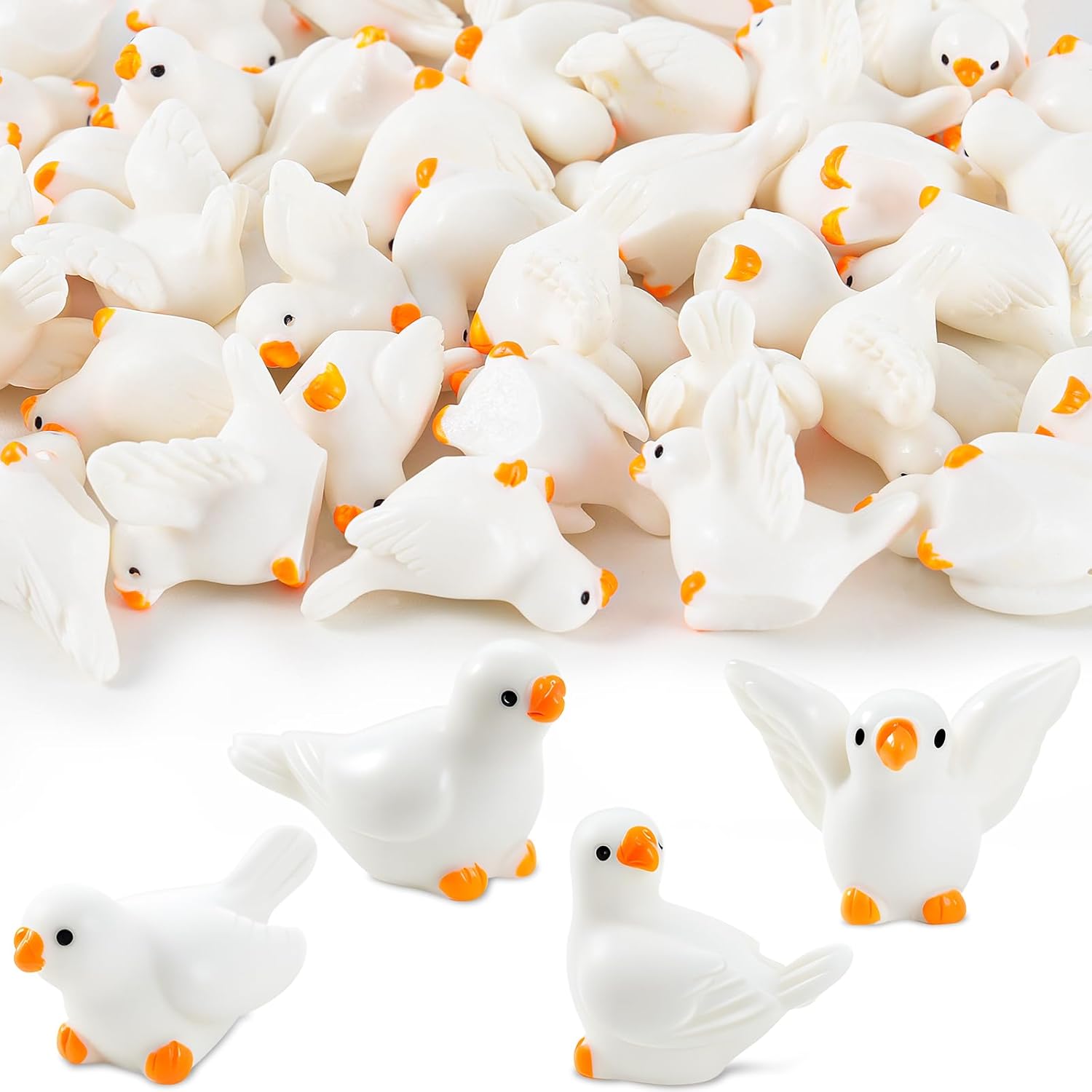 48 Pcs Mini Bird Figurine, 4 Styles Resin Miniature Birds for Crafts, Cute Doves Bird Statue for Dollhouse DIY Craft Garden Decor