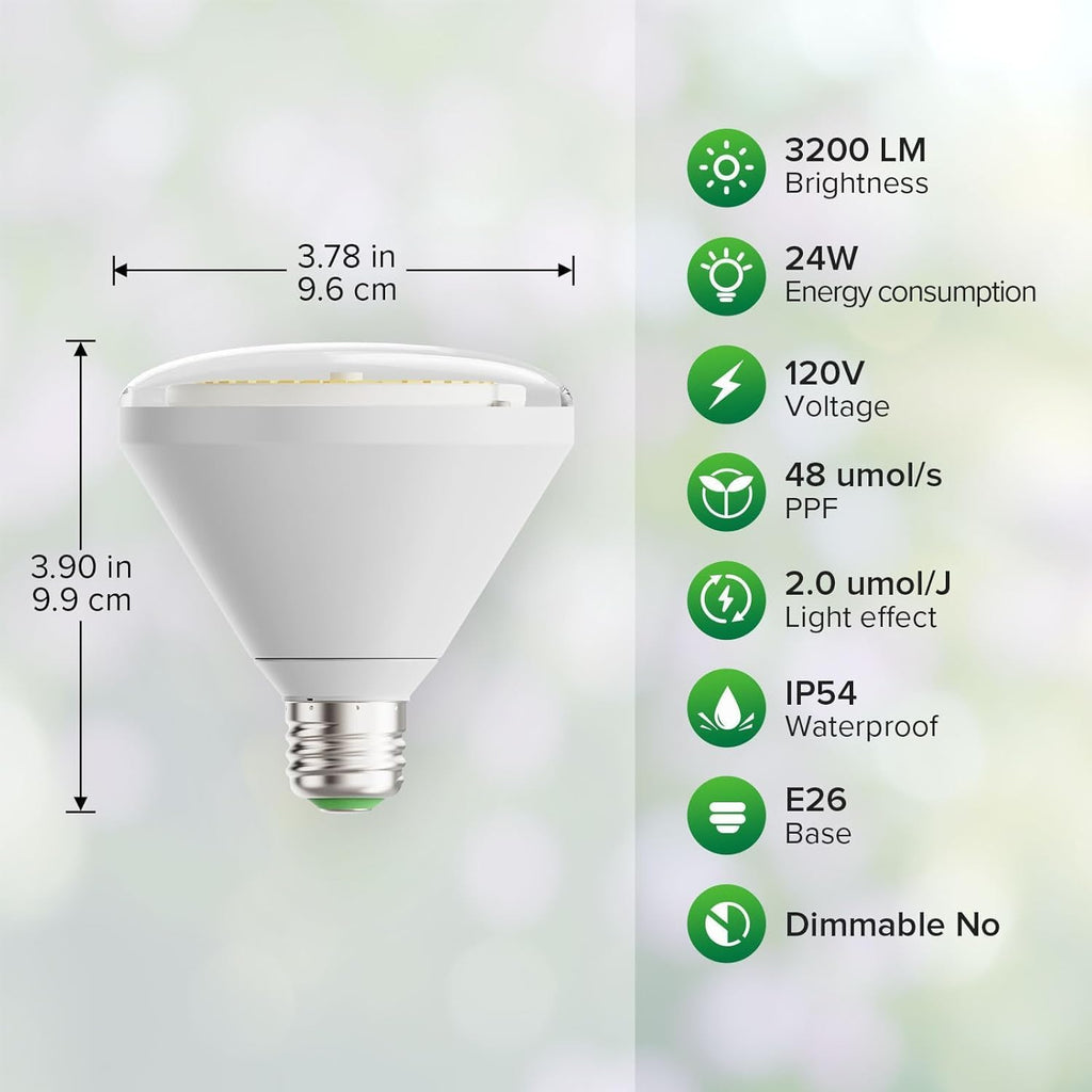 SANSI 250W Equivalent LED Grow Light Bulb, BR30 24W 3000K 5000K Red 660nm Infrared 730nm Full Spectrum Grow Bulb, IP54 Waterproof Grow Light for Indoor Outdoor Plants
