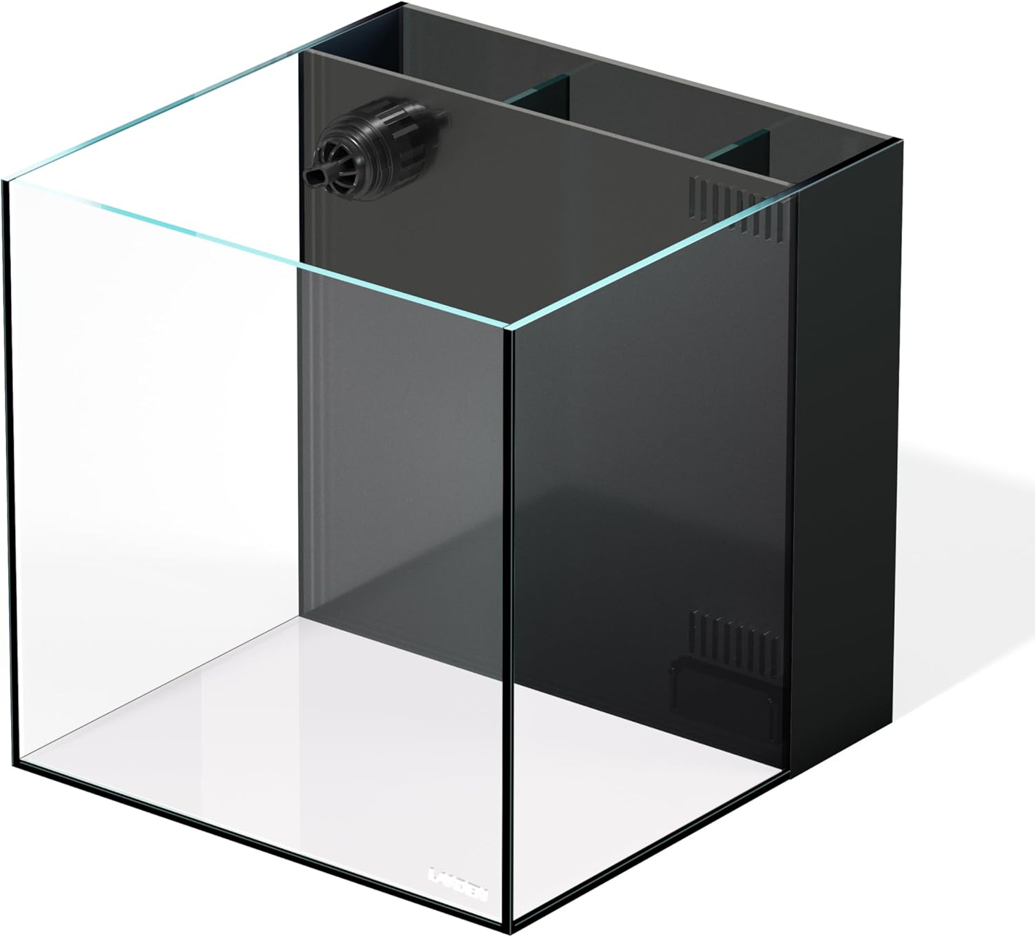 LANDEN 35C 7.2 Gallon Ultra Clear All Glass Rimless Low Iron Aquarium Tank with Rear Filtration Chamber(Pump Included) for Salt and Fresh Water.13.8''Wx13.8''Dx13.8''H 35cm Cube in 6mm Thickness
