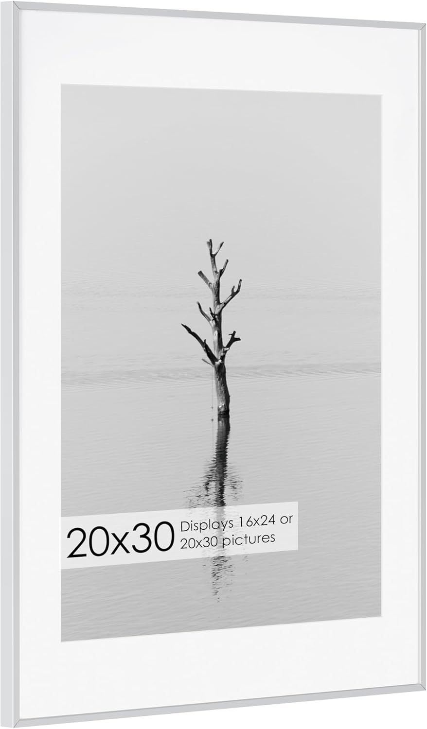 20x30 Metal Picture Frame with 16x24 Mat, Brushed Aluminum Finish, Tempered Glass Front, and Attached Hanging Hardware - Versatile Wall Display Frames for Vertical or Horizontal Orientation(Silver,