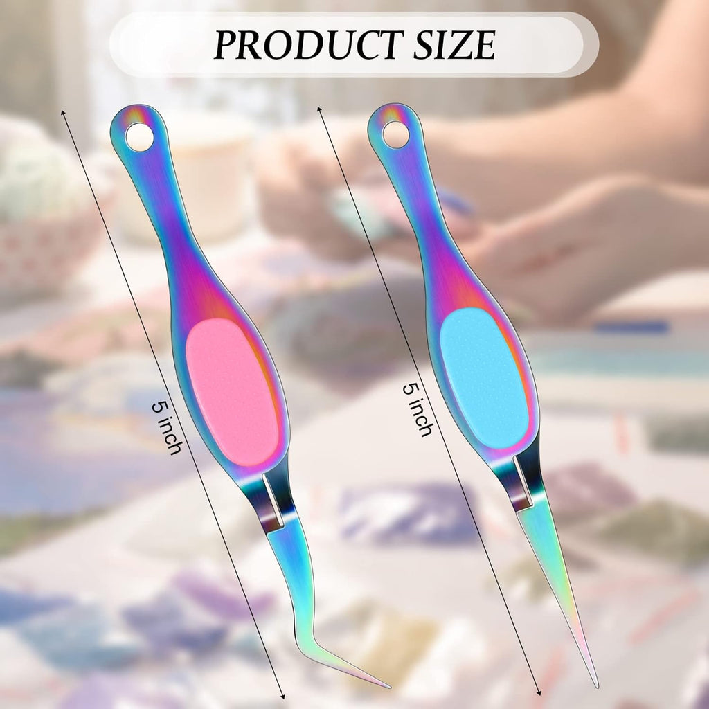 Chumia Reverse Tweezers Craft Crossing Lock Tweezers Reverse Grip Precision Curved Bent Straight Fine Tip for Craft Jewelry Beading Electronic Laboratory Work(Multi-color)