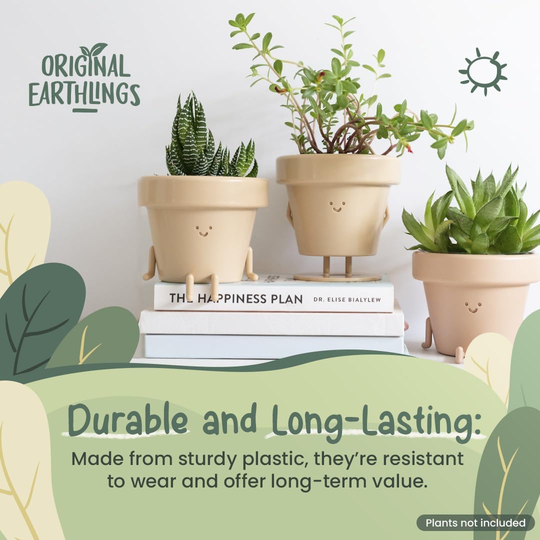 Original Earthlings Sitting Small Plant Pot - 4 Inch Cute Plant Pot - Succulent & Cactus Christmas Planters, Removable Drainage Plug, Cute Decor Plant Gifts for Plant Lovers, Teacher Gifts