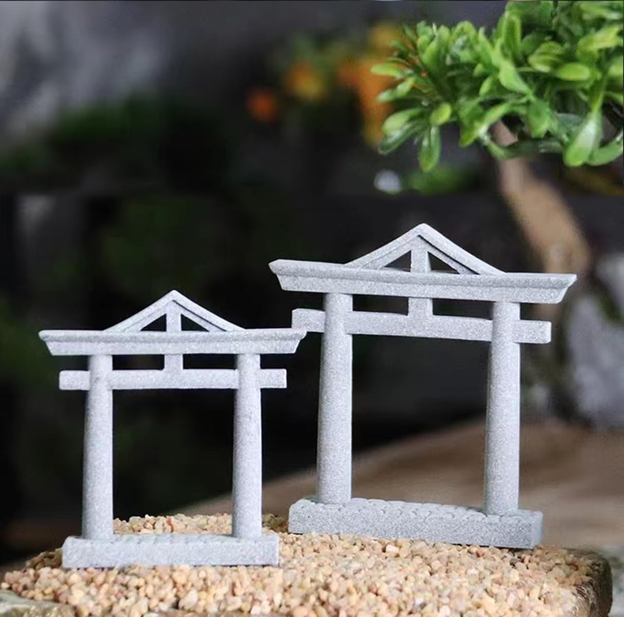 livelyfish Japanese Fish Tank Decorations Asian Aquarium Decor Torii Gate Ornament Japanese Shrine Oriental Pagoda Aquarium Sandstone Bridge Statues Betta Fish Decorations for Tank, S2