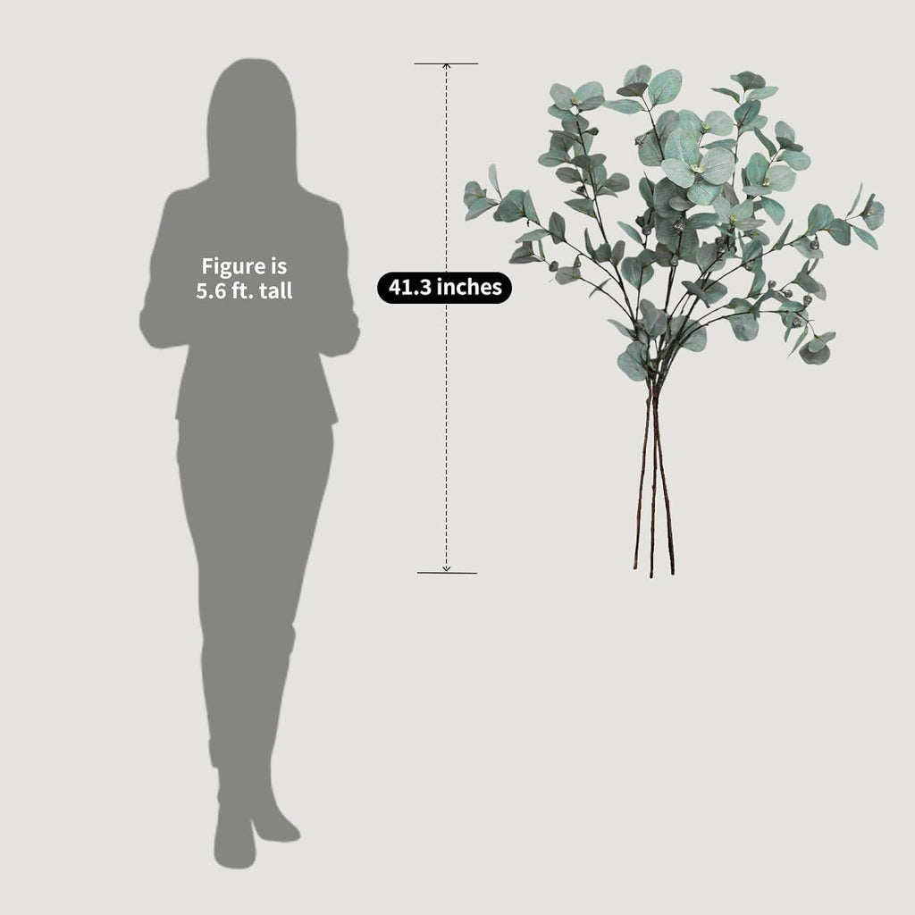 KBREE 41.3" Eucalyptus Stems, 3 Pcs Faux Eucalyptus with Seed Pods, Extra Long Stems Greenery Decor for Tall Vase, Home, Wedding & Office (Silver Green)
