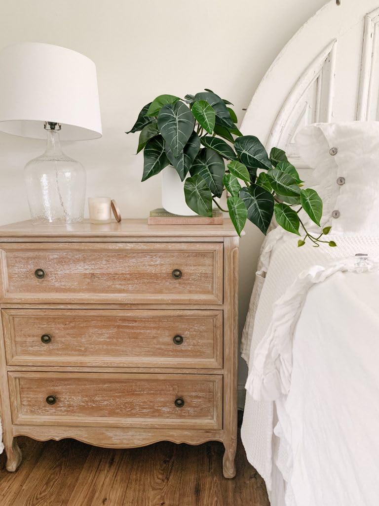 Hollyone Artificial Plants Potted Alocasia Amazonica Polly Faux Plant with White Ceramic Pot Fake Hanging Plants Indoor for Home Living Room Shelf Office Aesthetic Decor