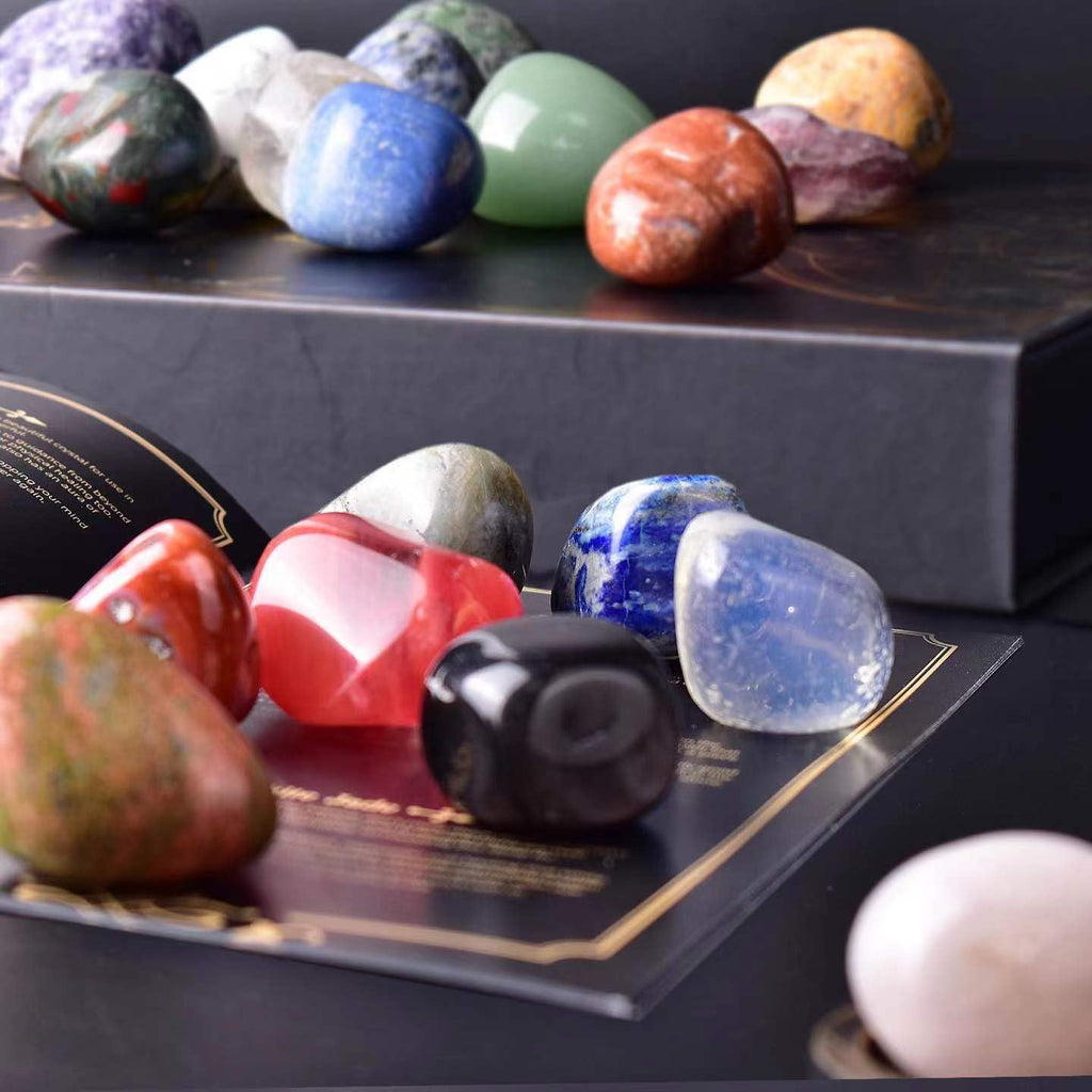 Polished Stone Set Mixed Crystals, 1.2" - 2.5 lbs, 25 Types of Extra Large Size Tumbled Gemstones and Crystals Bulk for Healing, Reiki, Meditation, Witchcraft