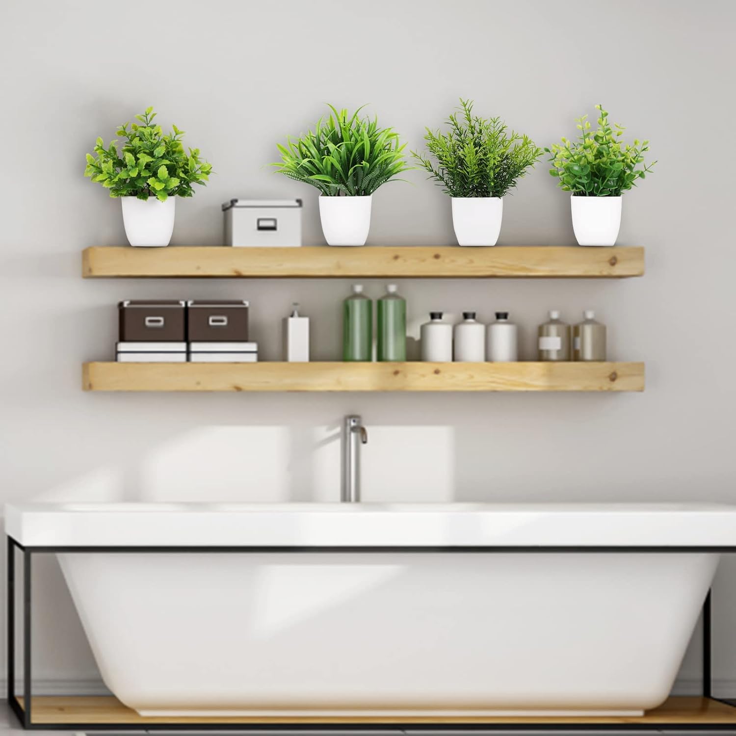 4 Pot Small Fake Plant Flowerpot Artificial Plastic Eucalyptus Plant Wheat Grass Shrub Plant Indoor Desk Coffee Table Bathroom Bedroom Home Decoration (4)