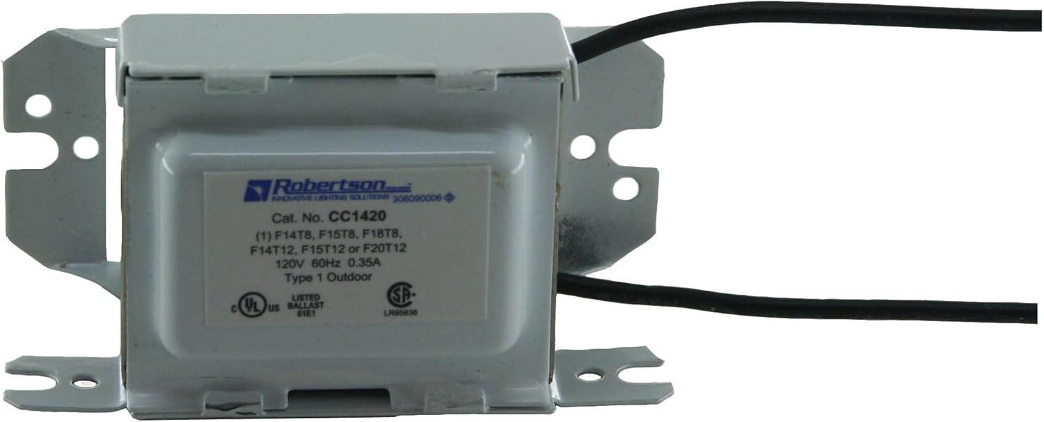 Robertson CC1420P /A V1 Magnetic Preheat Start Fluorscent Ballast (3P10061), 120Vac input, for 1 ea. F14T8, F15T8, F14T12, F15T12 or F20T12 Lamp (14W-20W), Qty 1