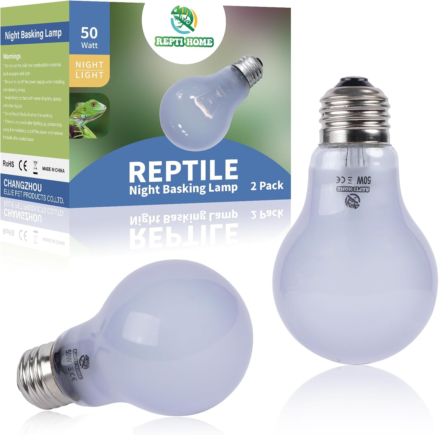 Reptile Heat Lamp 2 Pack 50W, Daylight Heat Bulb for Reptiles & Amphibians, Reptile Heat Light for Bearded Dragon, Lizard, Turtle