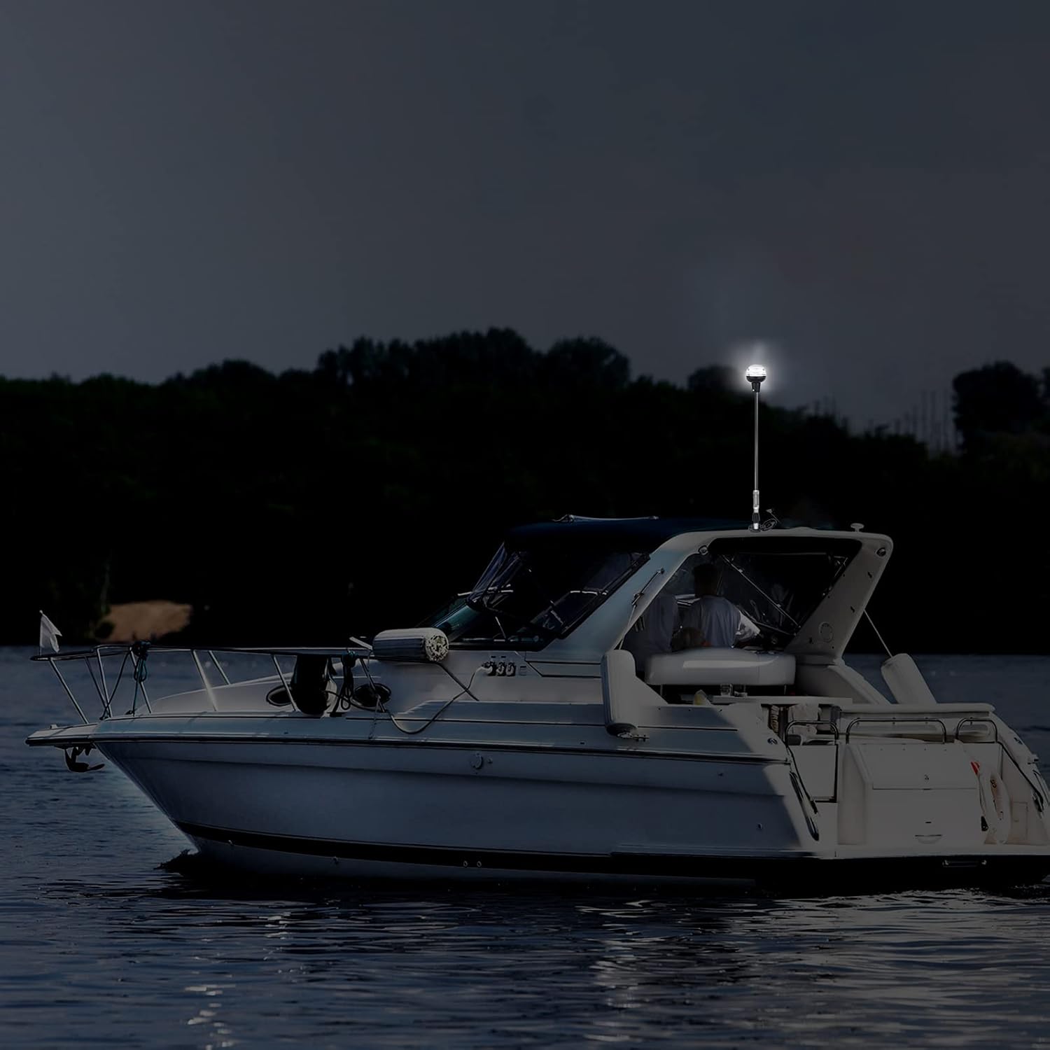 Boat Stern Light Anchor Light LED Marine Navigation Lights Spring Flexible Pole All Round White USCG 2 NM Removable 2 Pin Plug In with Threaded Base 12 Volts 36 Inches (Glass Fiber Pole)