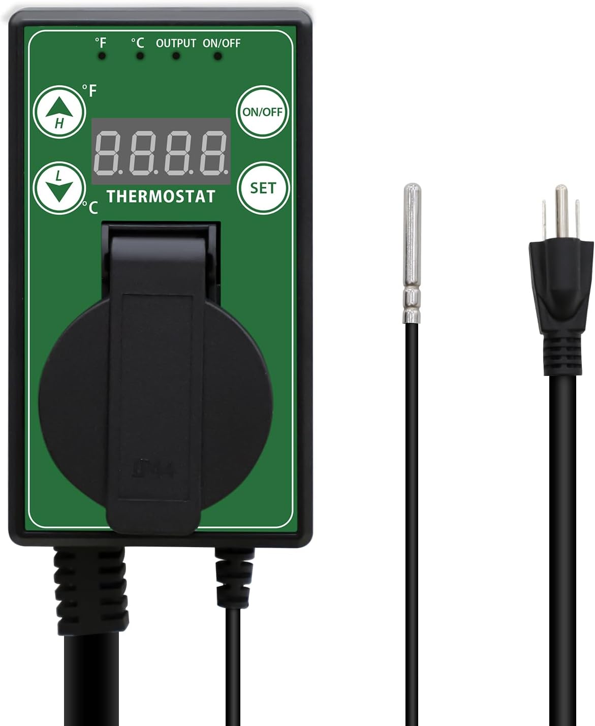 COOS BAY Digital Thermostat Controller -4 to 108°F, Temperature Control for Greenhouse Heater, Heat Mat, Grow Tent, Garage, Reptile Enclosure, Homebrew, Seedling, 15A/1500W, Green, 1 Pack
