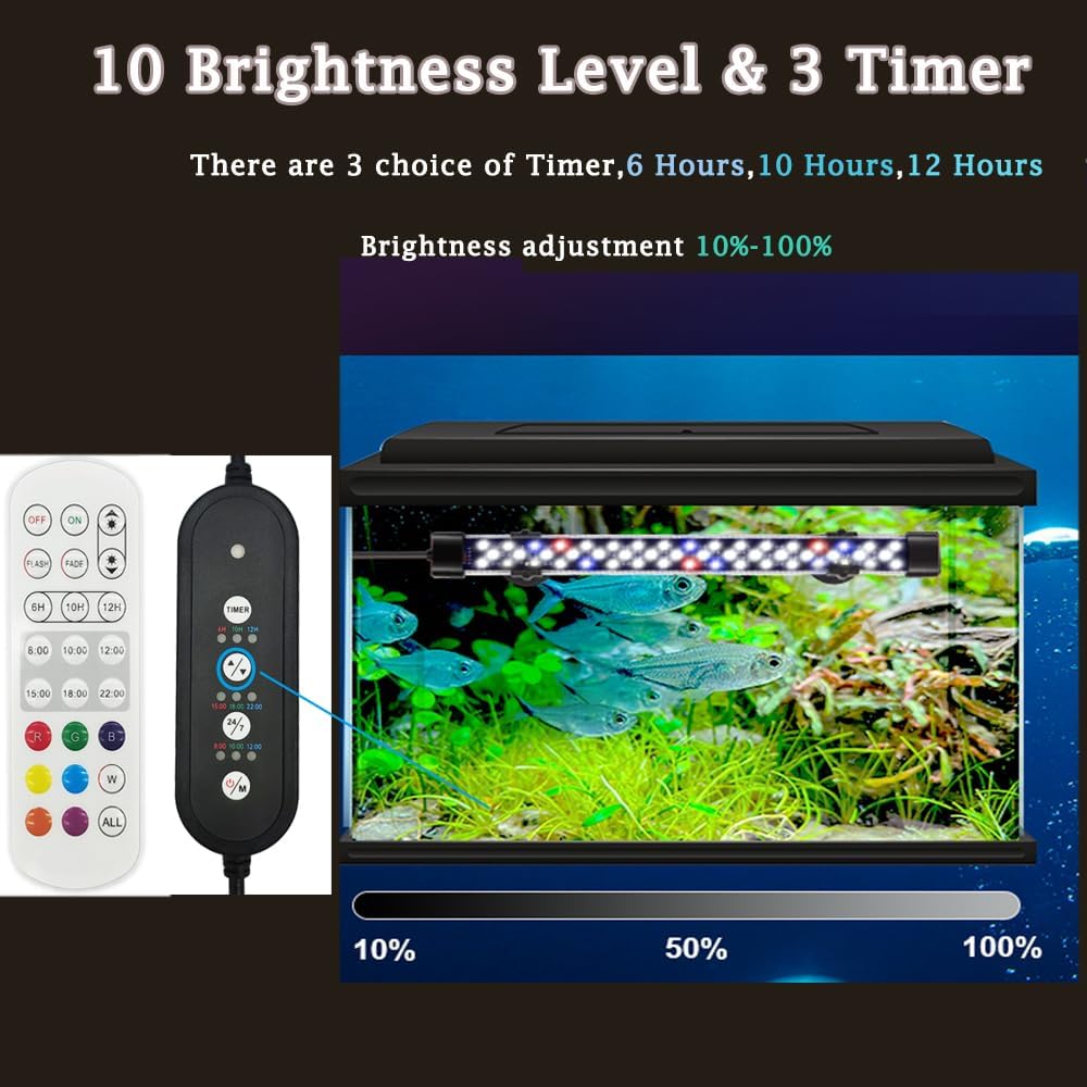 Submersible Aquarium Light for Fish Tank,24/7 Mode Full Spectrum LED Fish Tank Light with Air Bubble Hole RGB Color Changing Brightness Timer Adjustable,7.8inch 8W Fish Light