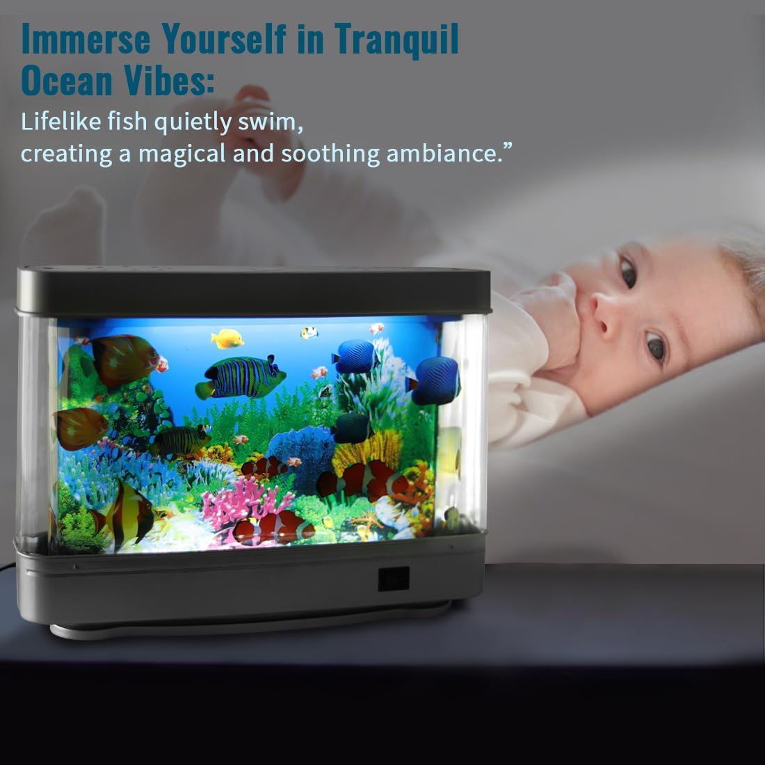 Artificial Tropical Fish Decorative Moving Aquarium Lamp - Virtual Ocean Motion. Kids Fake Fish Tank, Baby Aquarium Toy - Relaxing Mini Crib Ocean Night Light for Bedroom and Office