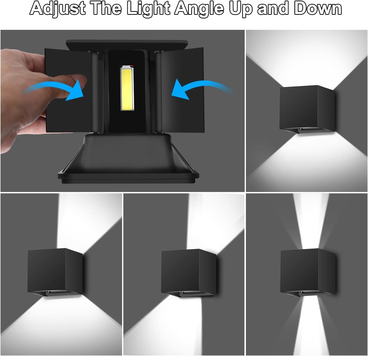 ledmo Modern Sconce Wall Light Up Down, Outdoor Adjustable 20W 6500K Porch Lights, IP65 Exterior and Interior Aluminum Wall Pack Light, 1800LM Square for Garage, Garden, Staircase, Courtyard, 4 Pack